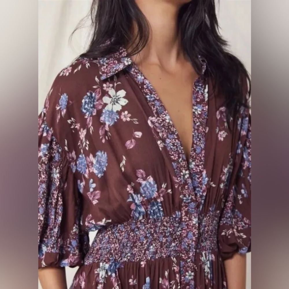 Free People Prairie Punk Floral Shirt Dress